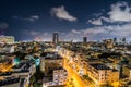 Night aerial view of Tel Aviv City with modern skylines and luxury hotels at the beach near the Tel Aviv port in Israel