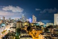 Night aerial view of Tel Aviv City with modern skylines and luxury hotels at the beach near the Tel Aviv port in Israel Royalty Free Stock Photo