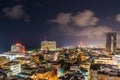 Night aerial view of Tel Aviv City with modern skylines and luxury hotels at the beach near the Tel Aviv port in Israel Royalty Free Stock Photo