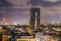 Night aerial view of Tel Aviv City with modern skylines and luxury hotels at the beach near the Tel Aviv port in Israel Royalty Free Stock Photo