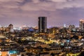 Night aerial view of Tel Aviv City with modern skylines and luxury hotels at the beach near the Tel Aviv port in Israel Royalty Free Stock Photo