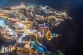 Night aerial view of Thira/Fira, Santorini, Greece Royalty Free Stock Photo
