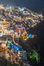 Night aerial view of Thira/Fira, Santorini, Greece Royalty Free Stock Photo