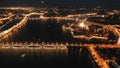 A night aerial view to Trinity Troitskiy bridge in StPetersburg, Russia.