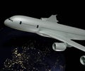 night airplane travel around the world 3d rendering