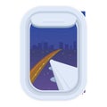 Night airplane window view icon cartoon vector. Discover jet vacation Royalty Free Stock Photo