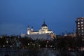 Night at the Almudena Cathedral in Madrid, Spain. Royalty Free Stock Photo