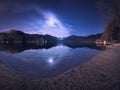 Night in Alpsee lake in Germany. Colorful night landscape