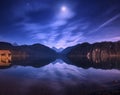 Night in Alpsee lake in Germany. Colorful night landscape