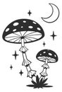 Night amanita icon. Mystic psychedelic black mushroom