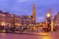 Night Amsterdam canal and Westerkerk church Royalty Free Stock Photo