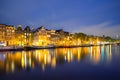 Night Amsterdam city view of Netherlands traditional houses