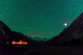 Night Astro Landscape of Camping in Chitkul - Kinnaur Valley, Himachal Pradesh Royalty Free Stock Photo