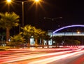night Athens, night traffic in speed and modern bridge Royalty Free Stock Photo