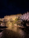 Night atmosphere of Cesky Krumlov: View of the illuminated castle. Royalty Free Stock Photo
