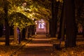 Night autumn view of alley in Mikhailovsky Garden, Saint Petersburg, Russia