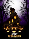 Night background for happy halloween with glowing pumpkin, hounted house Royalty Free Stock Photo