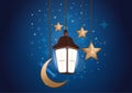 Night background with moon, stars and lantern