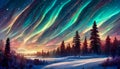 a night background sky winter landscape light snow forest stars beautiful wilderness horizon astronomy polar aurora borealis north Royalty Free Stock Photo