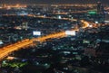 Night Bangkok bird`s-eye view. Night street skyline