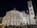 Night at the Baptistry, Duomo and Giotto`s Bell Tower in Florence, Italy