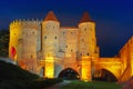 Night Barbican in the Old Town of Warsaw, Poland