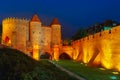 Night Barbican in the Old Town of Warsaw, Poland Royalty Free Stock Photo