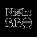 Night bbq. Vector logo. Inscription and icon barbecue. Black and white Illustration on blank background. Royalty Free Stock Photo