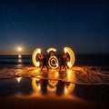 Night Beach Fire Dance Performance Royalty Free Stock Photo