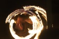 Fire Poi Performance on Beach at Night. Royalty Free Stock Photo