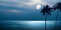 Night on the beach vector illustration. Palm trees silhouettes Royalty Free Stock Photo