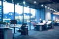 At night beautiful Abstract blurred office interior room. blurry working space with defocused effect Royalty Free Stock Photo