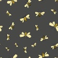 Night Bees scattered seamless vector repeat on white background