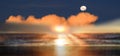 night big moon on starry sky at pink sunset sea summer sea beach blurre light nature landsc