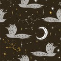 Night birds seamless pattern with stars. Vector graphics Royalty Free Stock Photo