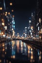 Night bokeh light in big city, abstract blur defocused background. Royalty Free Stock Photo