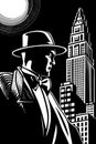 Night Boss Of The City - Strong man with hat and coat and moonlit city