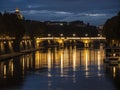 Night on bridge Giuseppe Mazzini and the Fiume Tevere river in Rome Italy Royalty Free Stock Photo