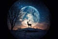 night bright background moon full looping large Way Milky stars silhouette deer Night