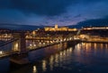 Night Buda Castle and Szechenyi Chain Bridge in Budapest, Hungary. Danube River Royalty Free Stock Photo