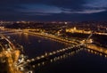 Night Buda Castle and Szechenyi Chain Bridge in Budapest, Hungary. Danube River Royalty Free Stock Photo