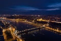 Night Buda Castle and Szechenyi Chain Bridge in Budapest, Hungary. Danube River Royalty Free Stock Photo