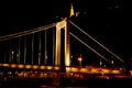 Night Budapest, glowing in gold. The bridge over the Danube is illuminated by light bulbs. photo from the river