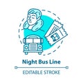 Night bus line concept icon. Rest on the way idea thin line illustration. Sleeping tourist, international autobus and Royalty Free Stock Photo