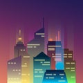 Night business city vector landscape flat style