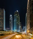 Night busy traffic in Hong Kong downtown city. Asia. Royalty Free Stock Photo