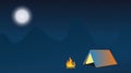 Night Campfire with Tent and mountain Royalty Free Stock Photo