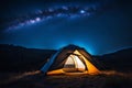 Night camp tent in a starry sky background