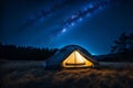 Night camp tent in a starry sky background