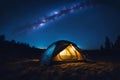 Night camp tent in a starry sky background